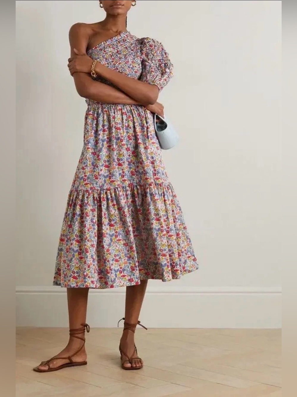NWT Sea New York Hanna Liberty One-Shoulder Midi Dress in Multi-Color Floral